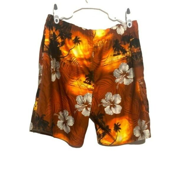 Newport Blue XL Orange Floral Quick-Dry Swim Trunks - Picture 2 of 7